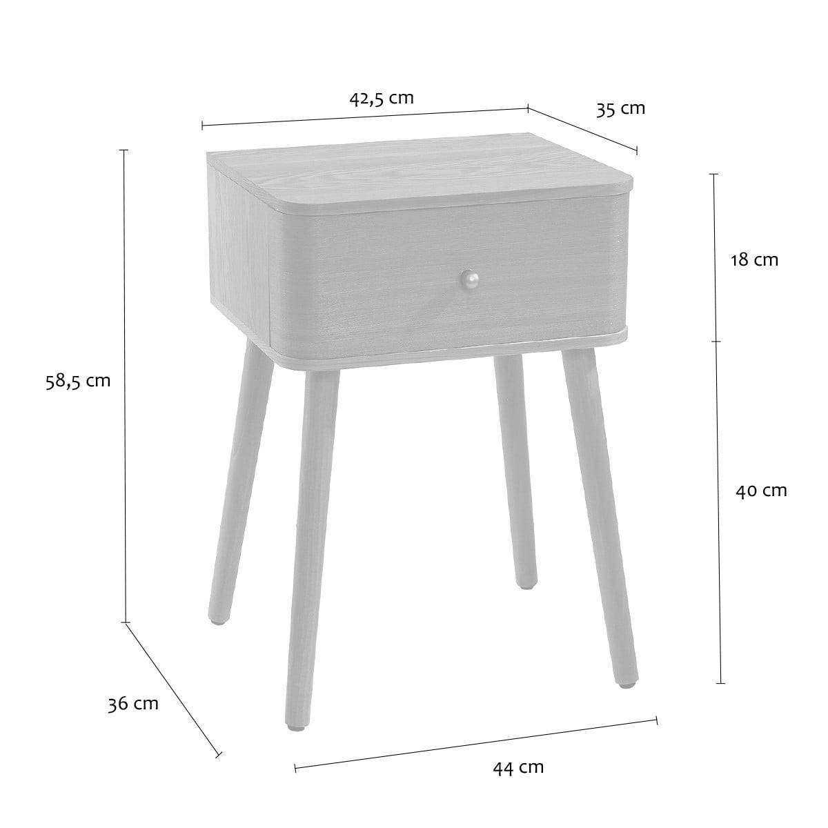NACHTTISCH 1 Schublade mit abgerundeten Fronten B42 cm - KARL - Eschefarben, Holzwerkstoff (35/58/43.5cm) - Calicosy