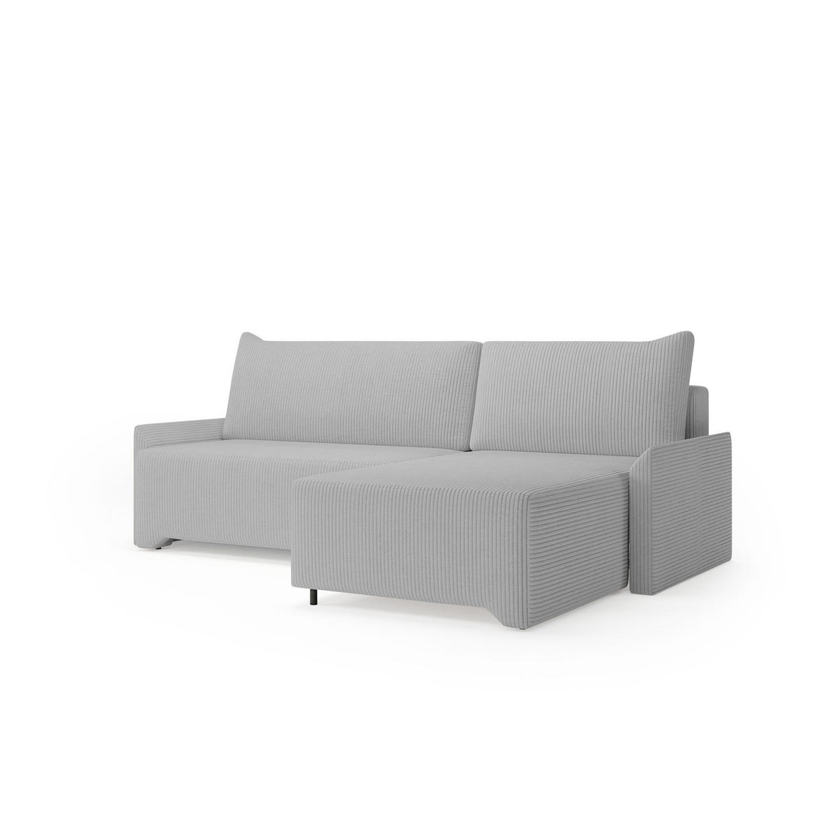 ECKSCHLAFSOFA - Rocky - Rechts, Hellgrau (Poso 55) - Hellgrau/Schwarz, Holzwerkstoff/Metall (245/174cm) - Möblo