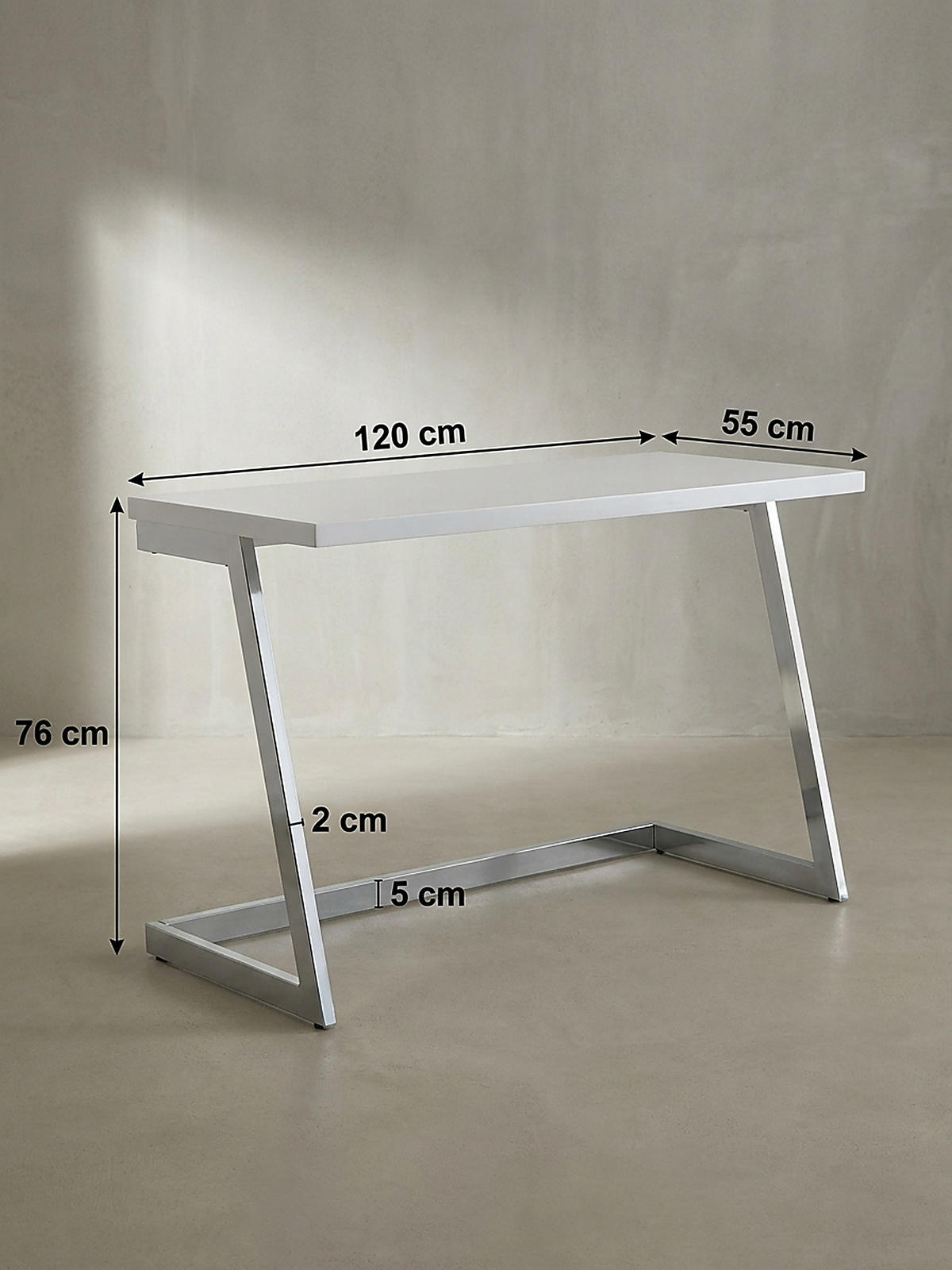SCHREIBTISCH Hochglanz Metallgestell SARNOT, Silber 120x55x76 cm - Silberfarben, Holz/Metall (55/120/76cm) - KADIMA DESIGN