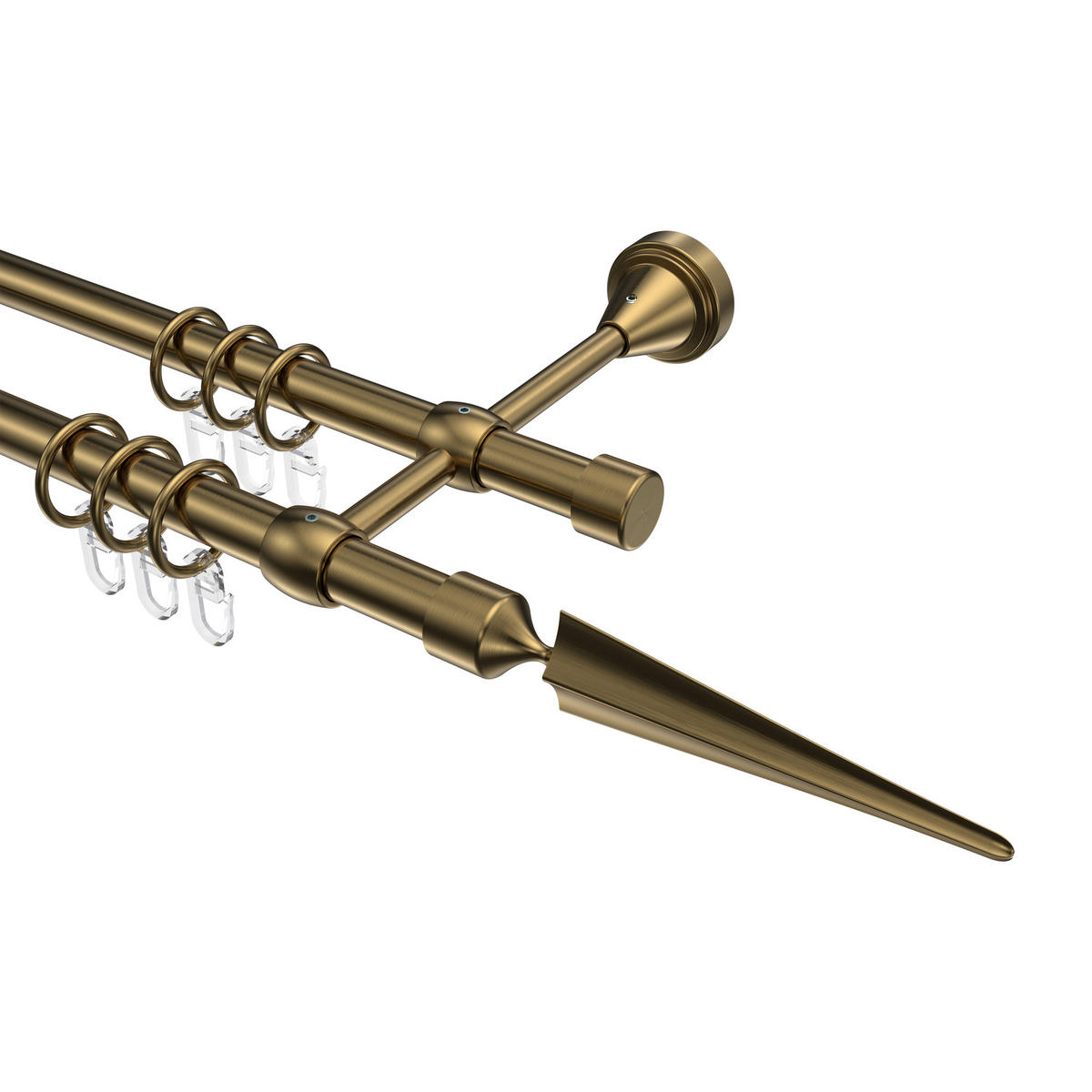 GARDINENSTANGE Primus Lorenzo 100 cm, 2-läufig, 16 mm Ø Messing Antik - Messingfarben/Bronzefarben, Metall (100cm) - INTERDECO