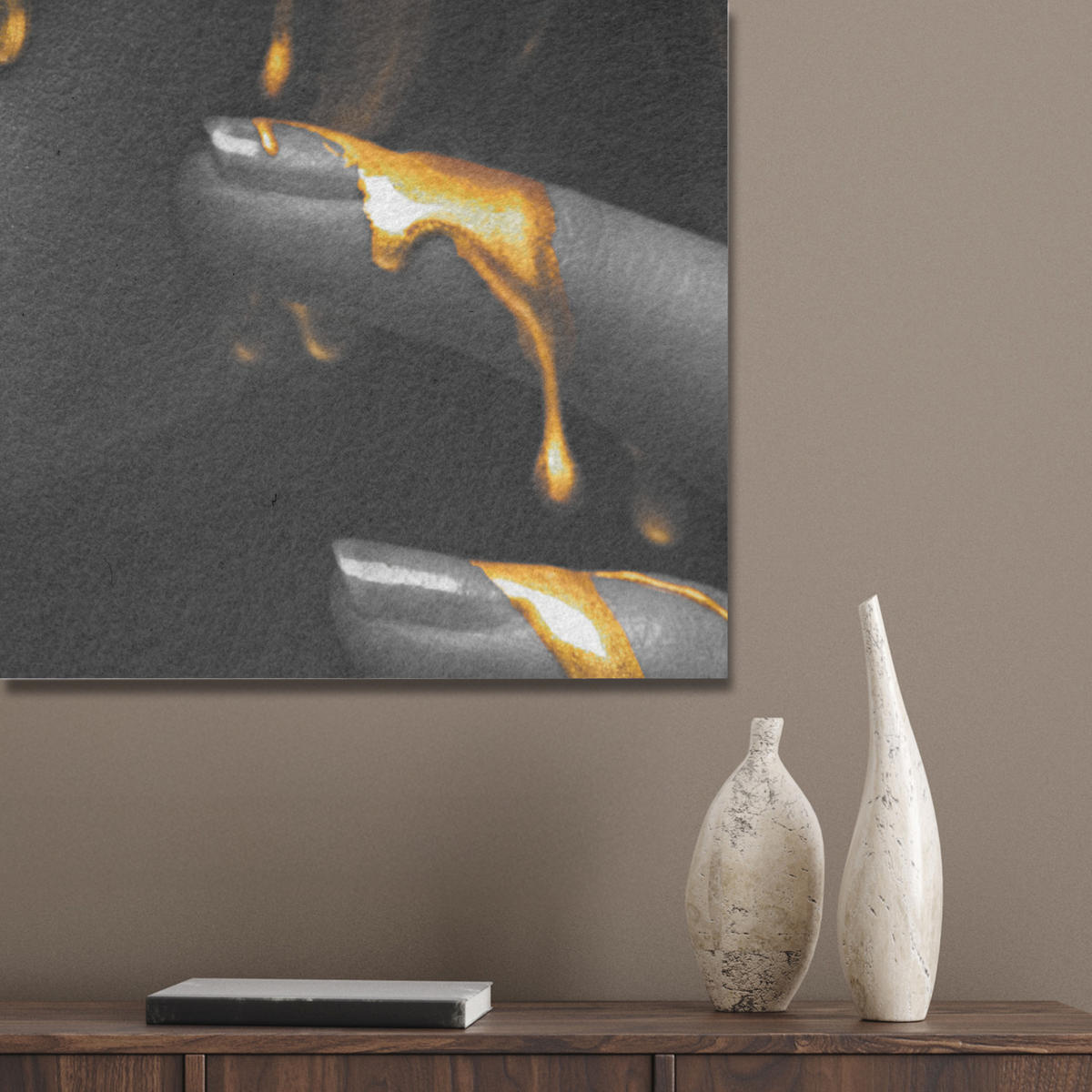 AKUSTIKPANEEL Frau - Schwarz - Gold - Gesicht - Lippen 60x80 cm - Goldfarben, Textil (60/0.9/80cm) - MuchoWow
