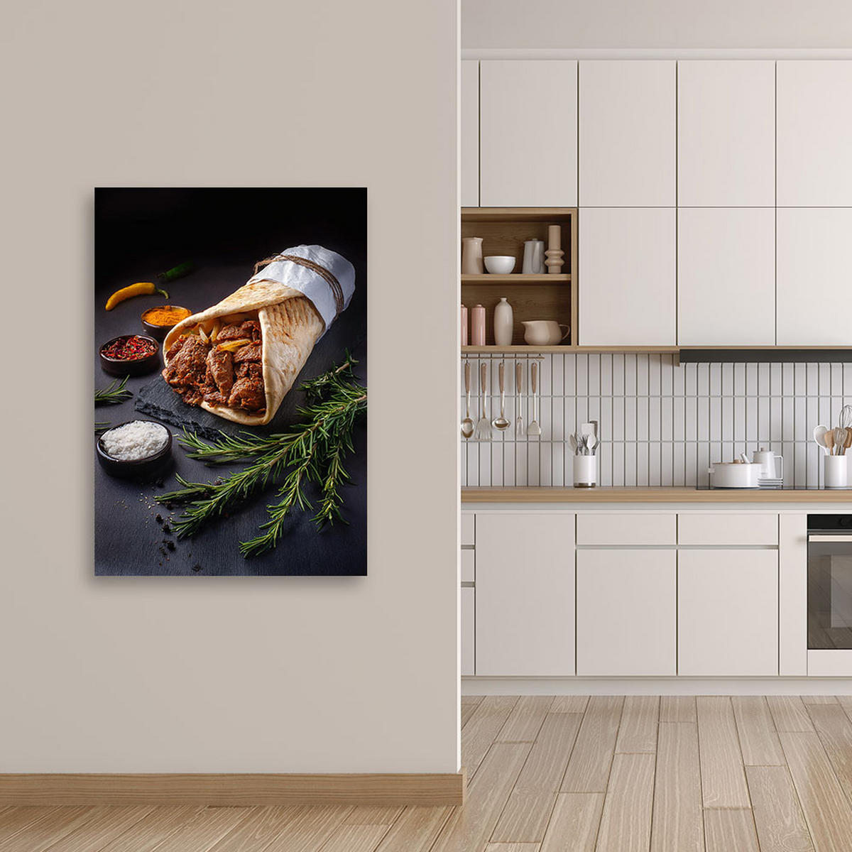 WANDBILD essen kebab restaurant bar - Braun, Textil (40/60cm) - Feeby