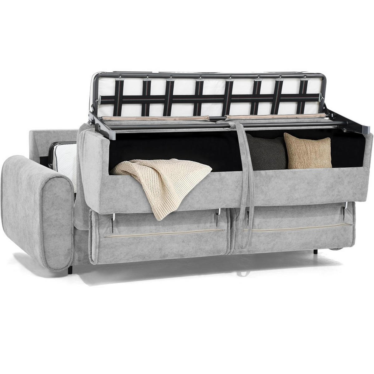 SCHLAFSOFA Pavarti mit italienischem Gestell, 160x195, Hellgrau - Hellgrau/Schwarz, Holzwerkstoff/Textil (214/88/100cm) - Beautysofa