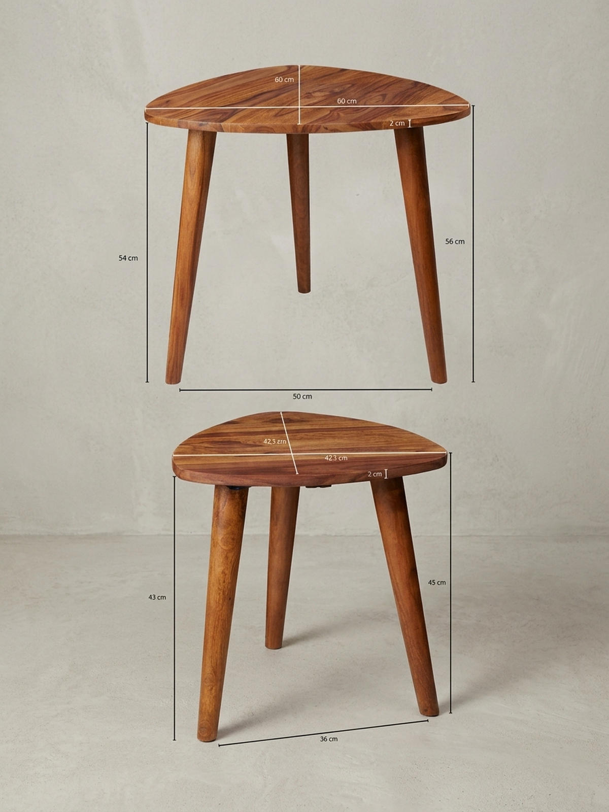 BEISTELLTISCH Set – 2-teilig Massivholz rustikal Landhausstil - Braun, Holz (60/60/54cm) - KADIMA DESIGN
