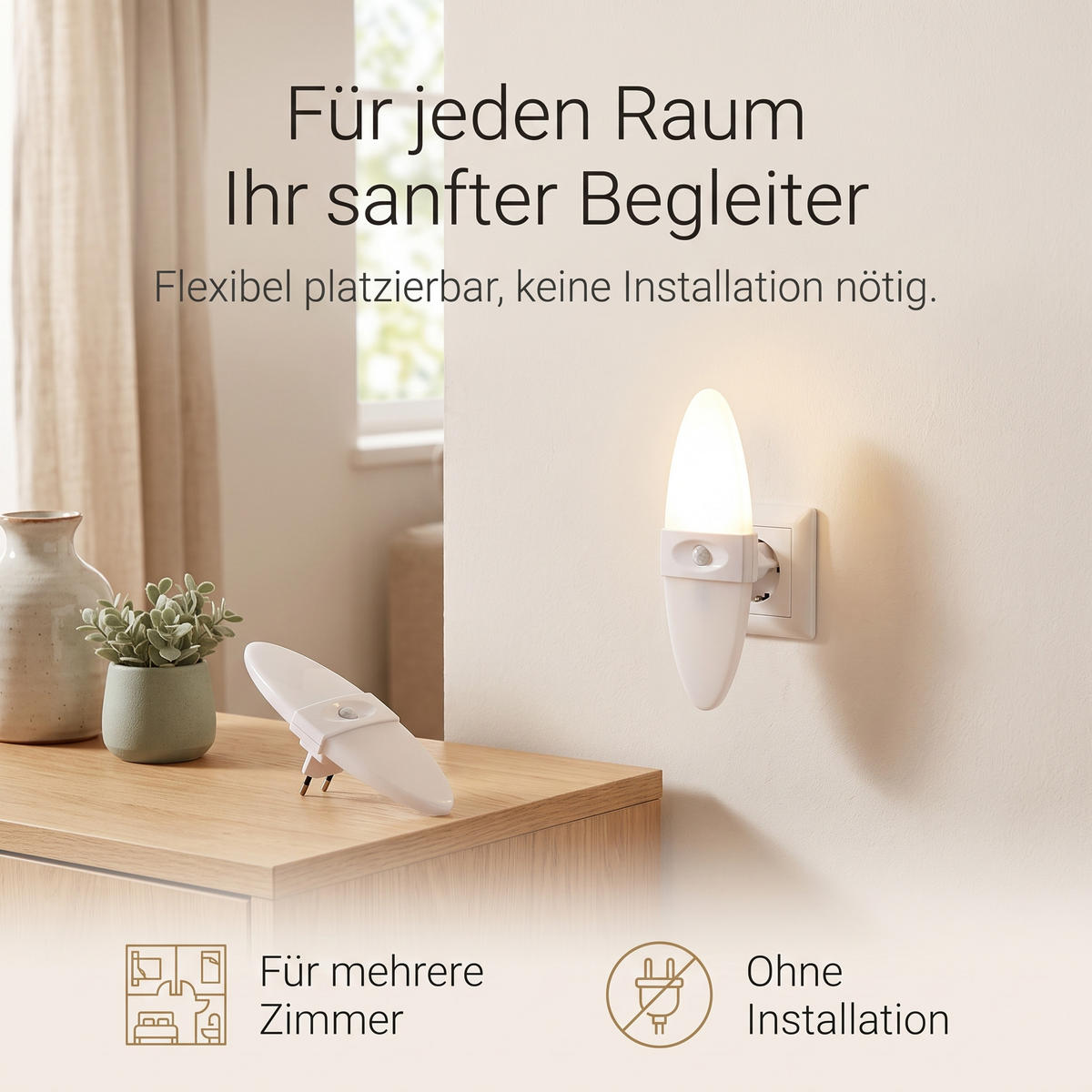 LED-NACHTLICHT 2er Set mit Bewegungsmelder und Helligkeitssensor Warmweiß - Weiß, Kunststoff (6.7/18.4/6.3cm) - Northpoint