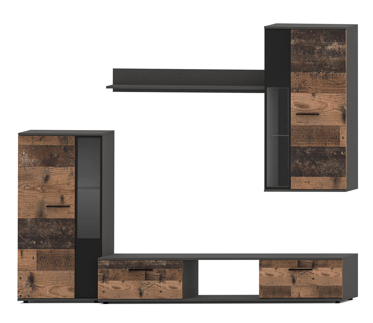 WOHNWAND Formilo Matera, Oldstyle 294/180/40 cm Hochwertige TV Wohnwand - Braun/Grau, Holzwerkstoff/Kunststoff (294/180/40cm) - AX Living