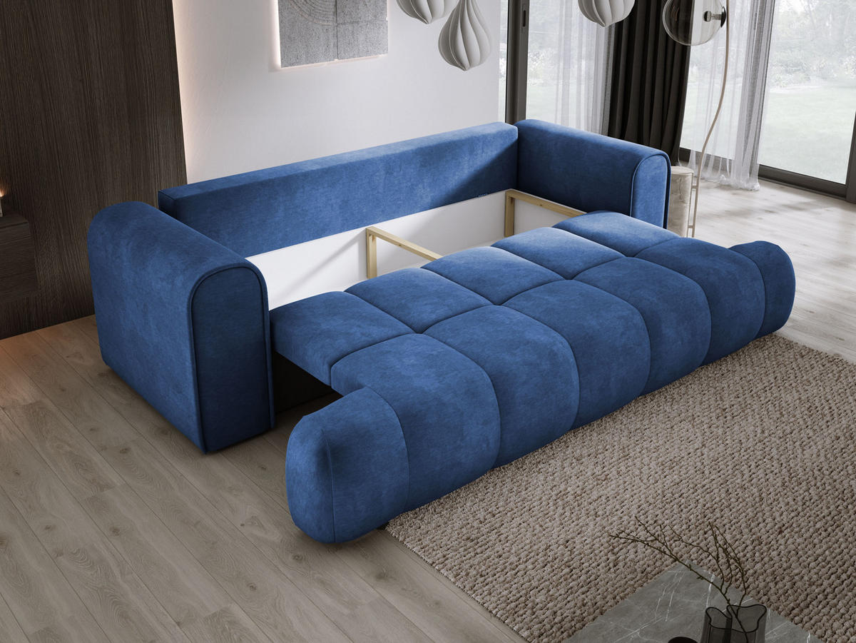 SOFA COCO SCHLAFSOFA mit Bettfunktion, CLOUD Stoffbezug, 2-Sitzer, freistehend, Größe: 250x105x90 cm, Blau - Blau, Holz/Textil (250/90/105cm) - DomoHome