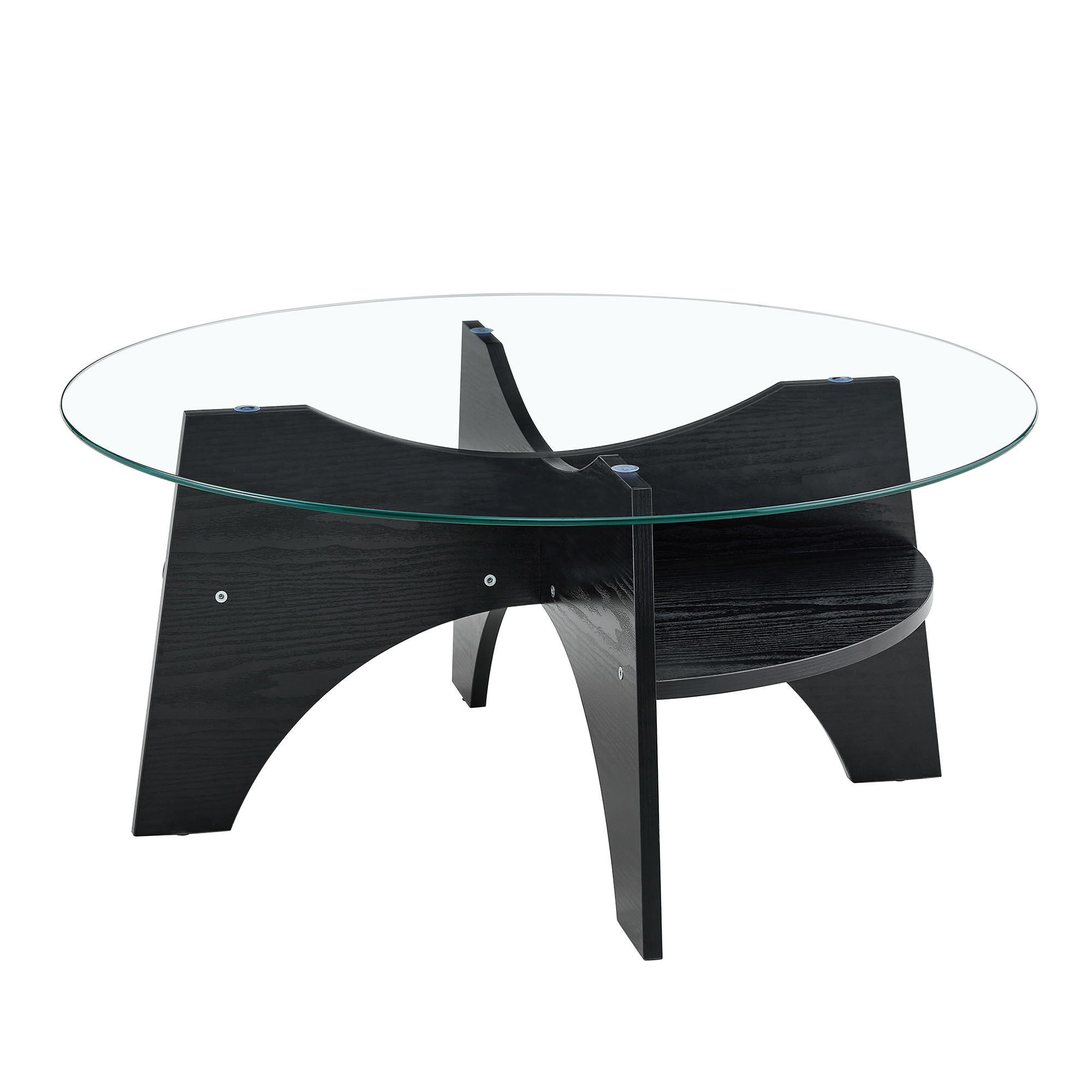 COUCHTISCH 80/80/36 cm Transparent Schwarz aus Sicherheitsglas mit fächerförmigem MDF-Gestell - Schwarz, Holzwerkstoff (80/80/36cm) - OKWISH