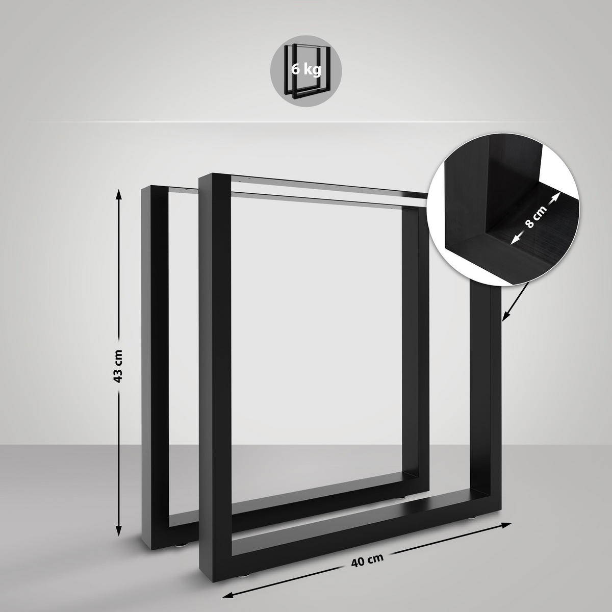 TISCHBEIN 2er Set Metall Schwarz - Schwarz, Metall (40/43/40cm) - CLP