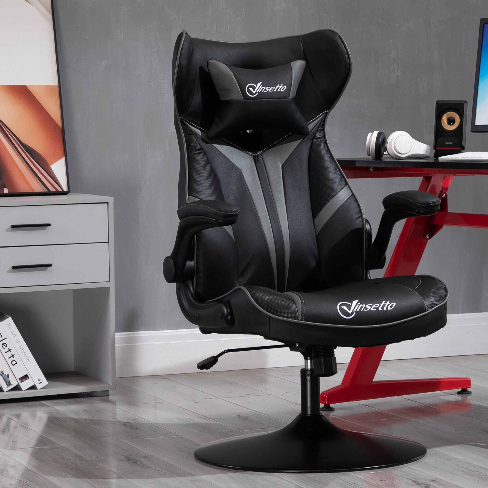 GAMING Stuhl, Drehstuhl, Schwarz+Grau - Silberfarben/Schwarz, Metall (70/112/67cm) - Vinsetto