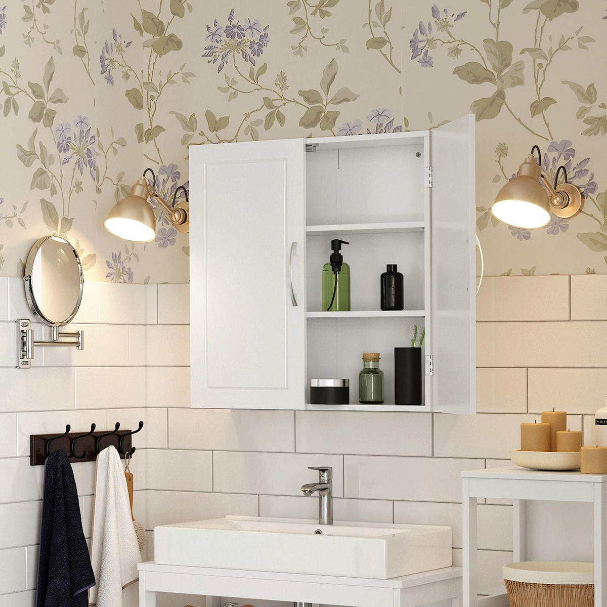 WANDSCHRANK BADEZIMMERSCHRANK - Weiß, Holzwerkstoff (18/60/60cm) - Hansiro
