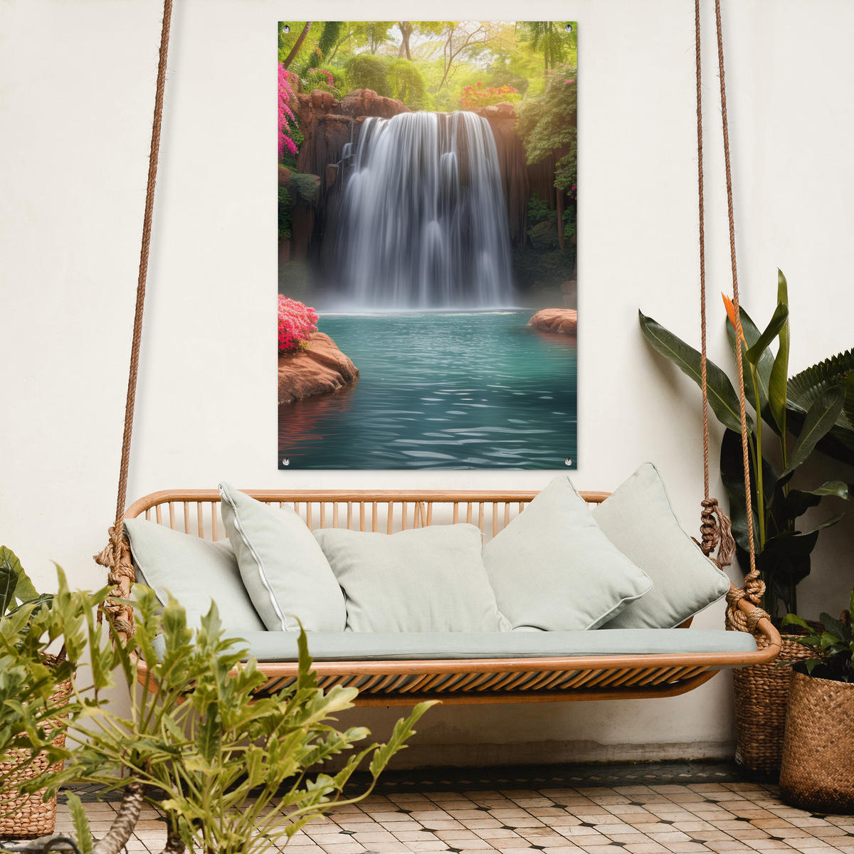 ZAHRADNÍ PLAKÁT Vodopád - Příroda - Rostliny - Džungle - Voda 80x120 cm - zelená barva, plast (80/120/0.2cm) - OnlyWow