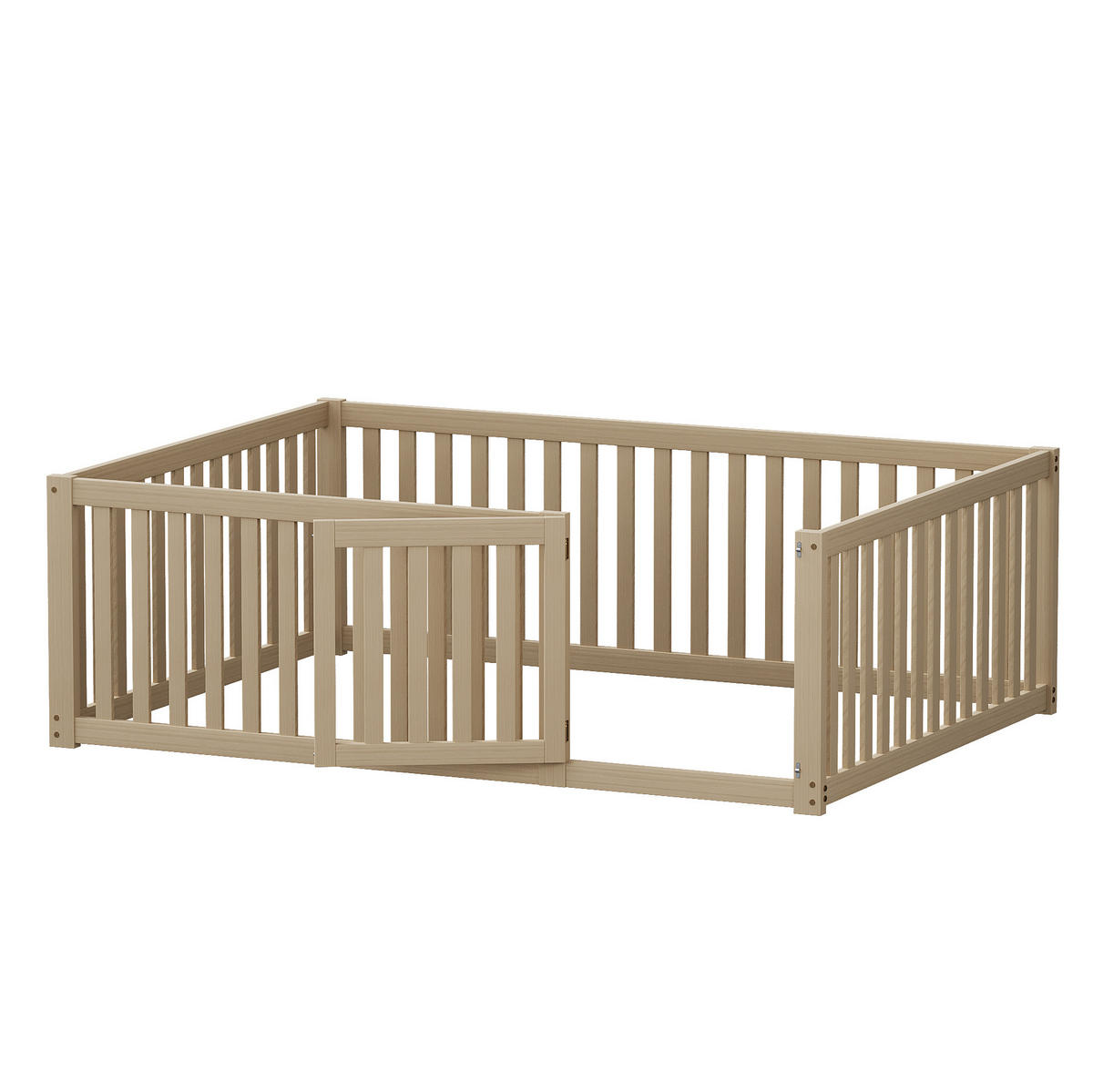 BETT 140/200 cm aus Massivholz in Natur – Bodenbett mit Zaun und Tür - Naturfarben, Holz (140/200cm) - BEAOK