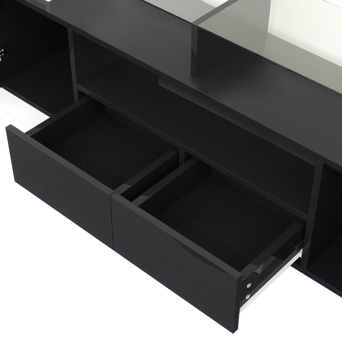 TV-LOWBOARD 200/35/60 cm mit LED-Beleuchtung und 2 Schubladen - Schwarz, Holzwerkstoff (200/60/35cm) - BEAOK