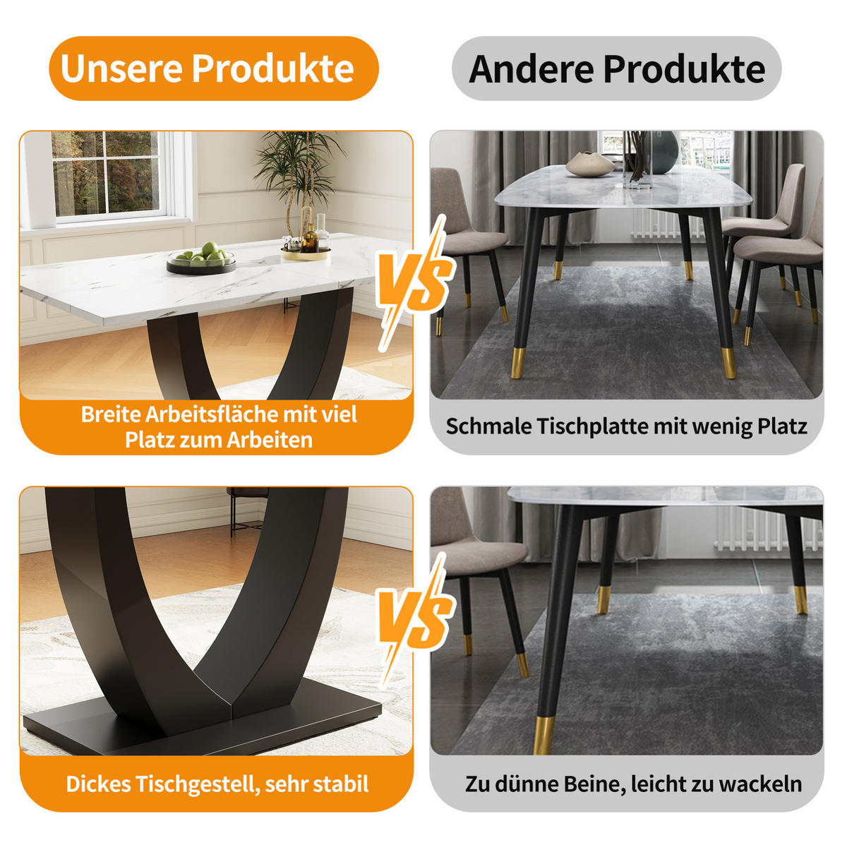 ESSTISCH 140/75,5/75 cm Weiß/Schwarz aus MDF und Metall mit verstellbaren Füßen - Weiß, Holzwerkstoff (140/75/75.5cm) - OKMYHOME