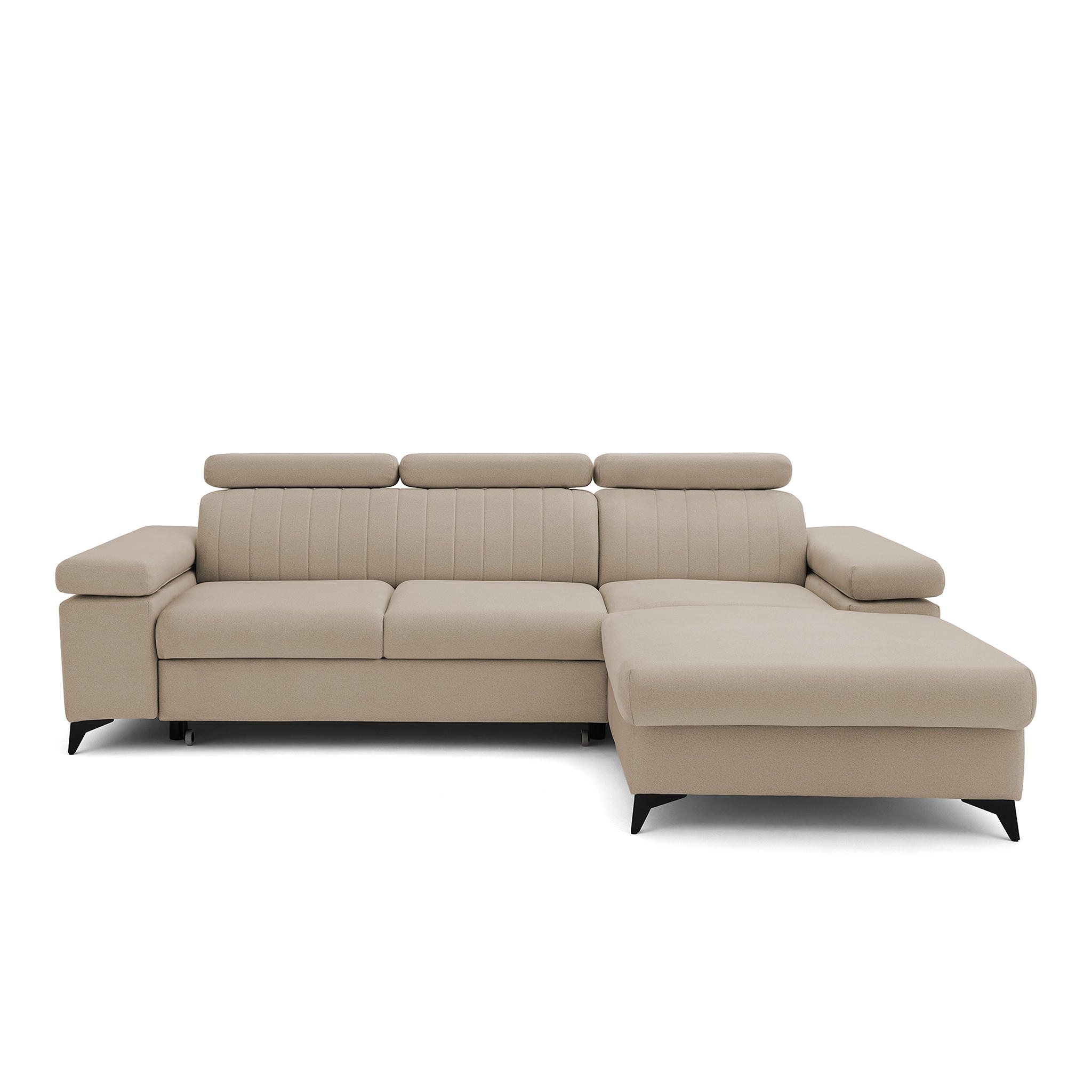 ECKSOFA FELIX L Rechts mit Schlaffunktion Velours Beige - Beige/Schwarz, Holz/Textil (176/257cm) - Muffo