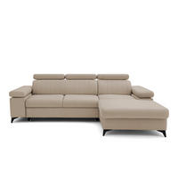 ECKSOFA FELIX L Rechts mit Schlaffunktion Velours Beige - Beige/Schwarz, Holz/Textil (176/257cm) - Muffo