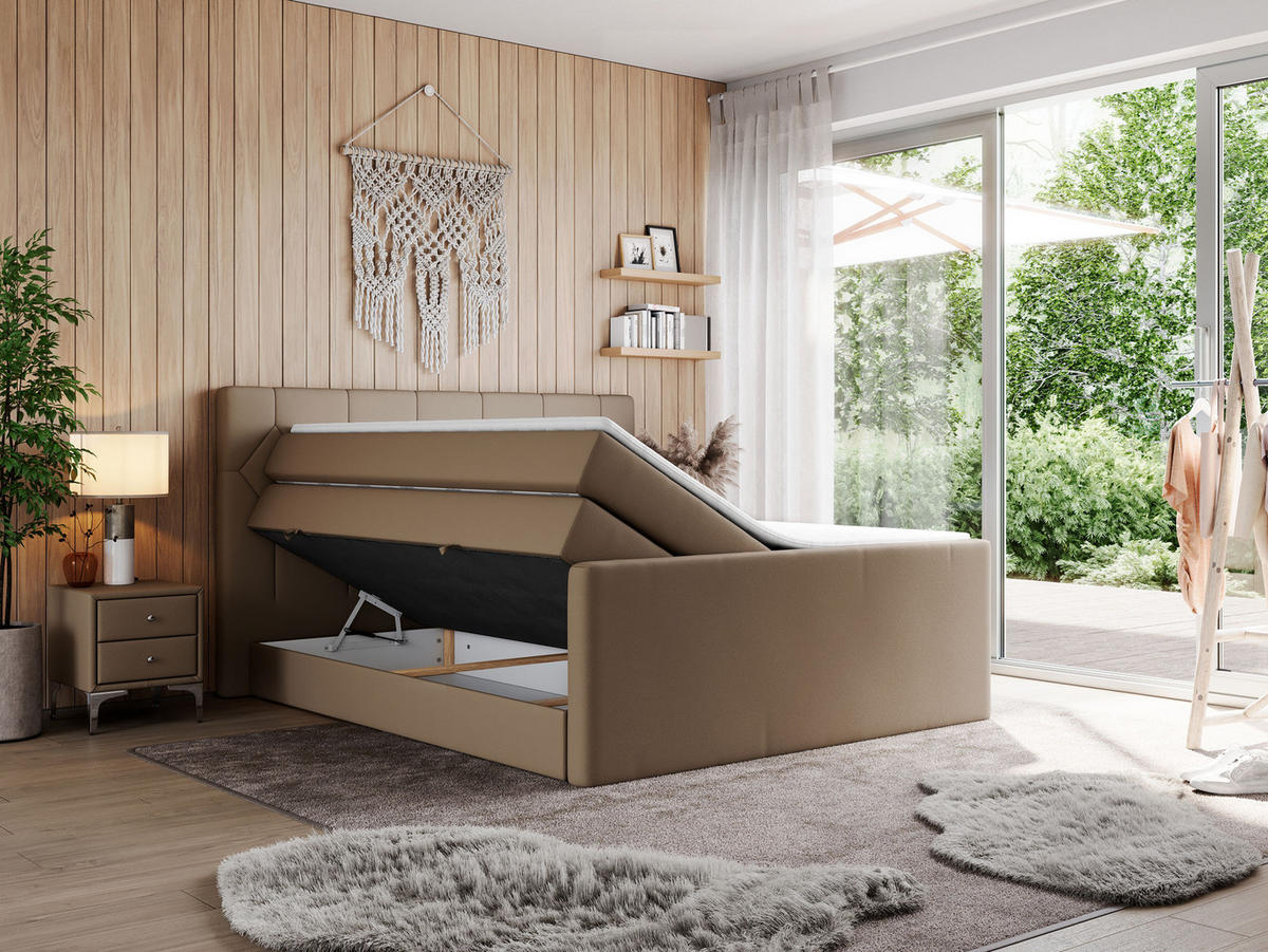 BOXSPRINGBETT KING EIGAR 140/200 Braun Kunstleder - H4 - Braun, Holz/Textil (140/200cm) - MKS