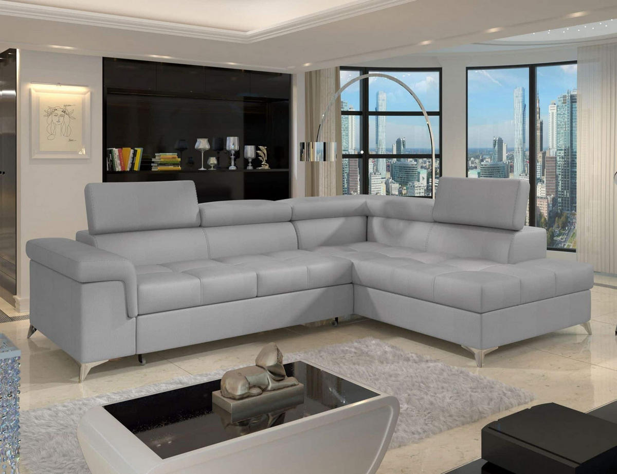 ECKSOFA mit Schlaffunktion und Bettkasten, pflegeleichter Monolith-Stoff - Chromfarben/Grau, Textil/Metall (202/275cm) - Eltap