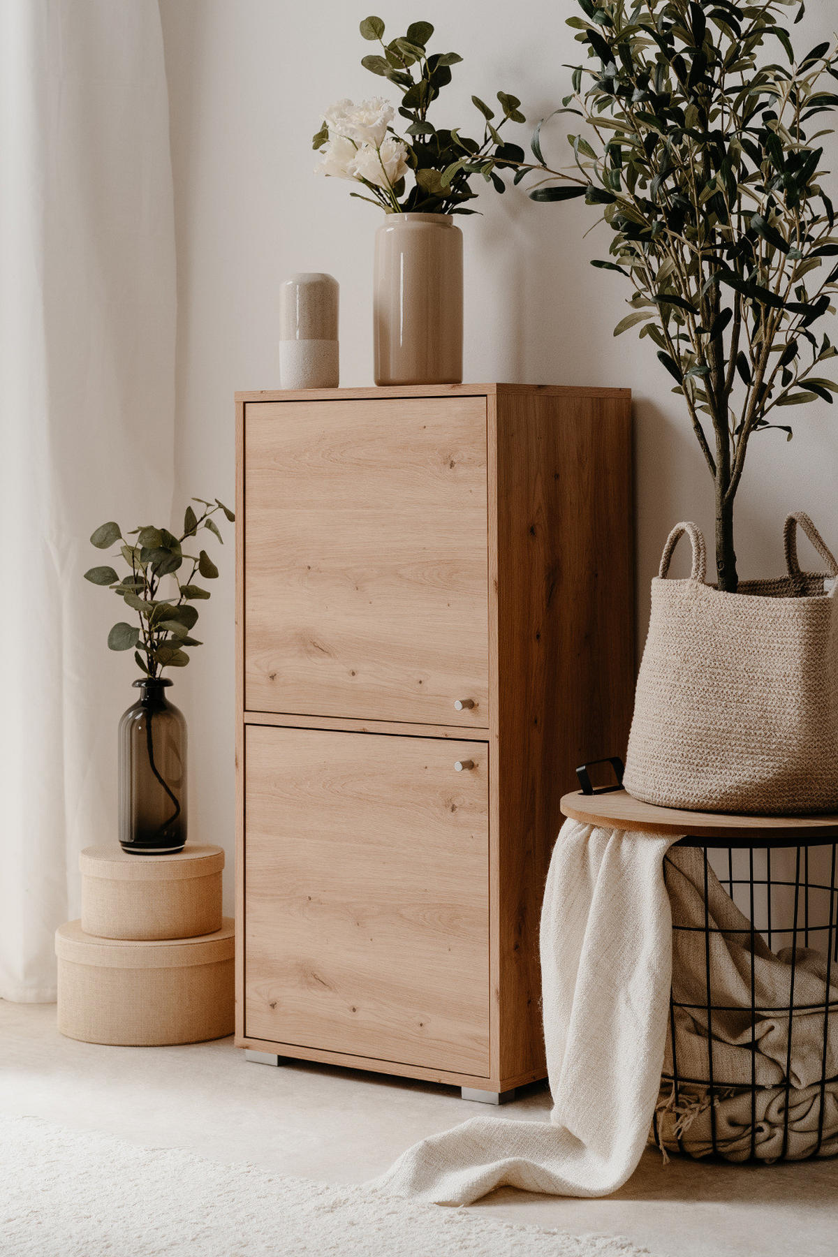 KOMMODE Eiche Artisan 46 x 97 cm, Anrichte mit wechselbarem Türanschlag - Silberfarben/Eiche Artisan, Holzwerkstoff/Kunststoff (46/96.5/33.5cm) - Furn.Design