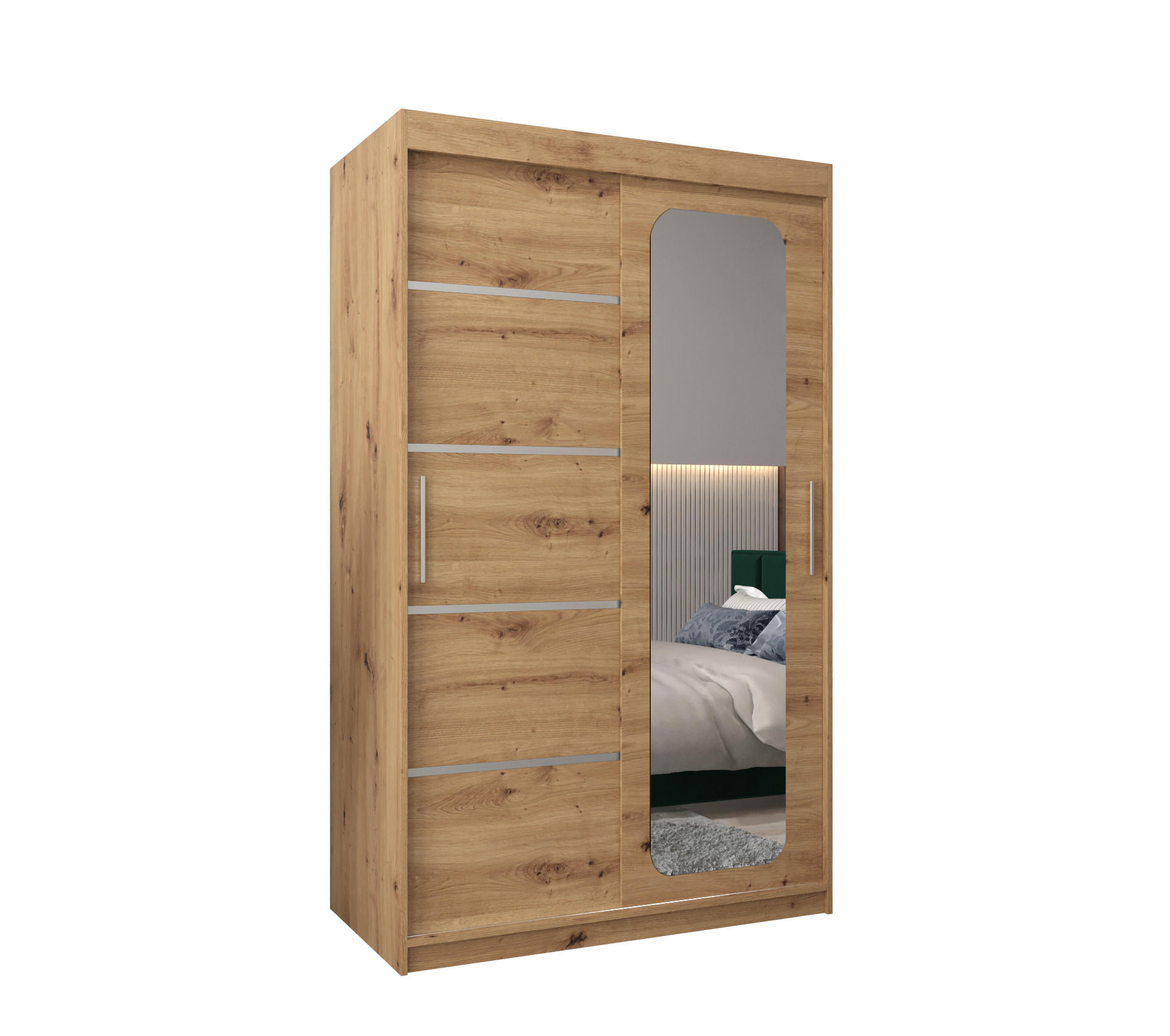 SCHWEBETÜRENSCHRANK 200/120/62 2-türig - Silberfarben/Eiche Artisan, Holz/Kunststoff (120/200/62cm) - MÖBEL KRYSPOL