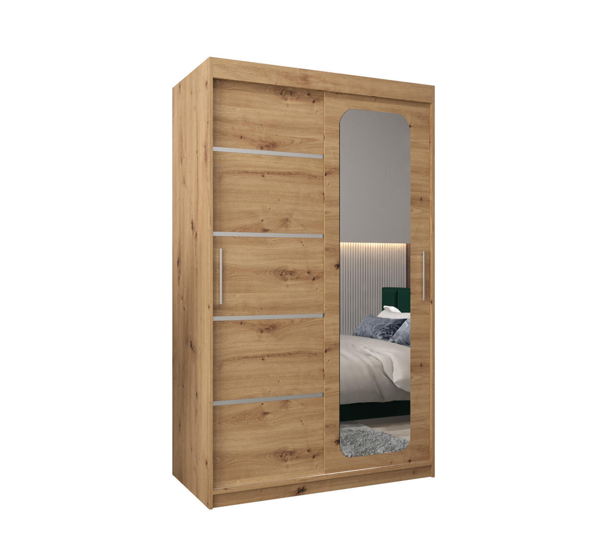 SCHWEBETÜRENSCHRANK 200/120/62 2-türig - Silberfarben/Eiche Artisan, Holz/Kunststoff (120/200/62cm) - MÖBEL KRYSPOL