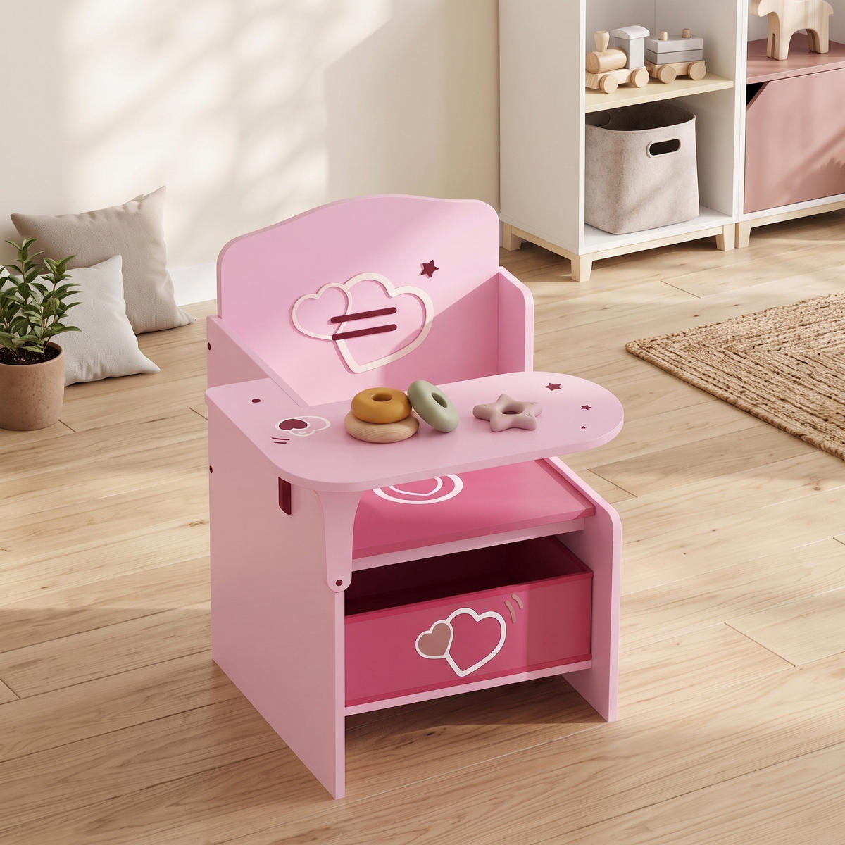 KINDERTISCH-MIT-STUHL MDF Vliesstoff Rosa - Rosa, Holzwerkstoff/Textil (51/59/58.5cm) - AIYAPLAY