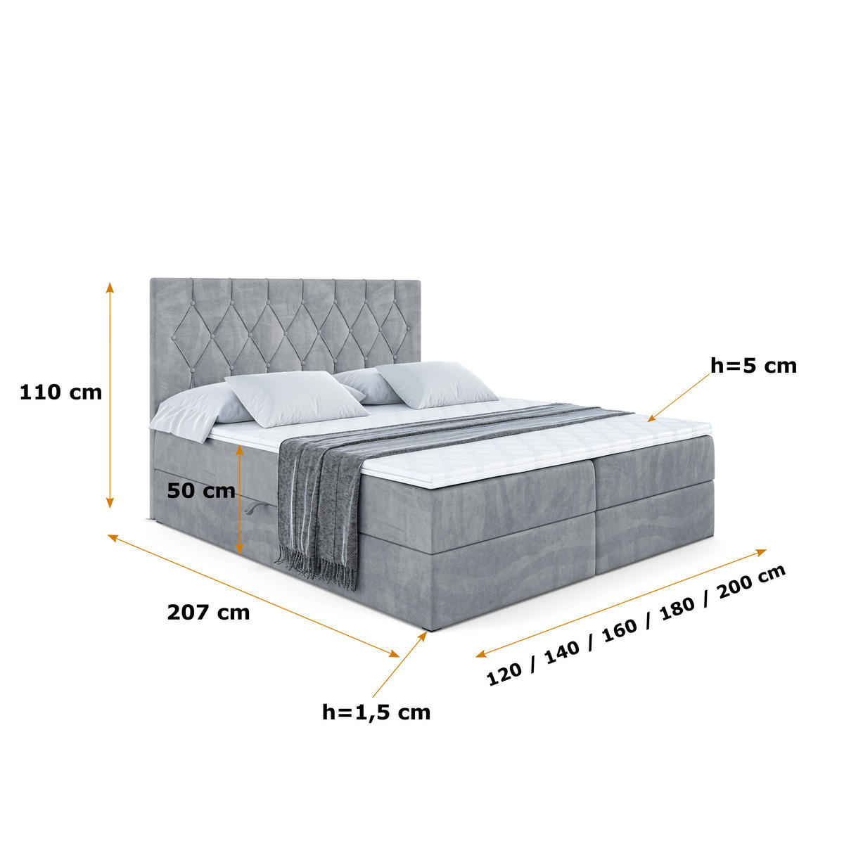 BOXBETT mit H4-Matratze und Lattenrost - VELANTO-BZ - 180x200 Schwarz - Grau, Holzwerkstoff (180/200cm) - ALTDECOR
