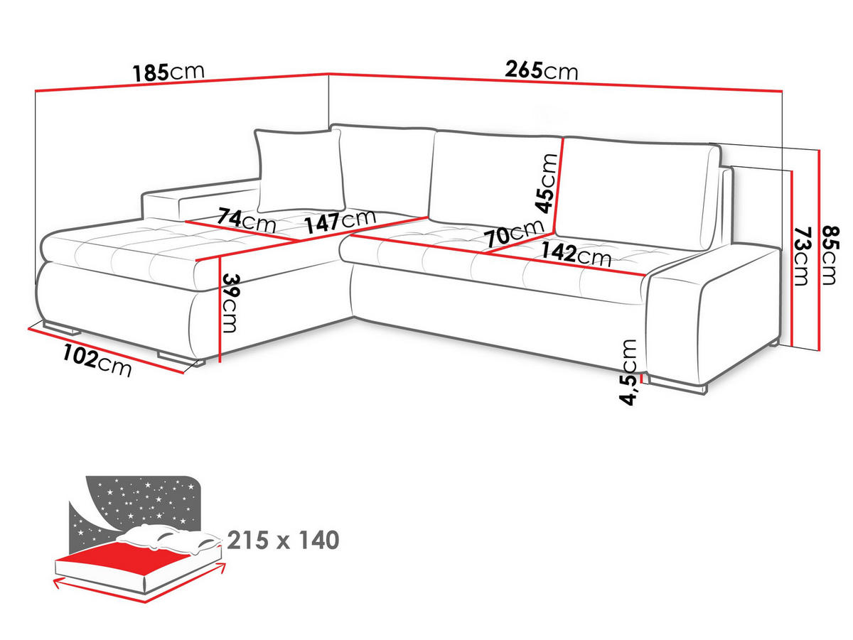 ECKSOFA Orkan Mini Premium - Grau, Holz/Textil (265/185cm) - MIRJAN24