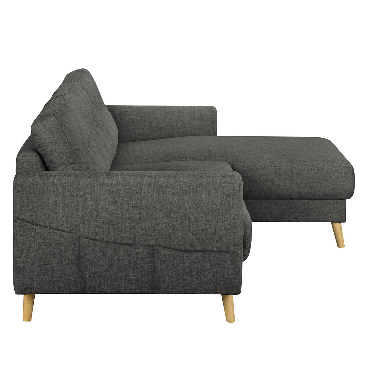 ECKSOFA mit Longchair - Hellbraun/Dunkelgrau, Holz/Textil (233/148cm) - home24