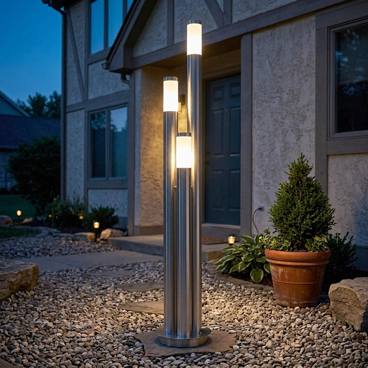 LED STEHLAMPE BOSTON Edelstahl Silber - Silberfarben, Metall (28/28/170cm)