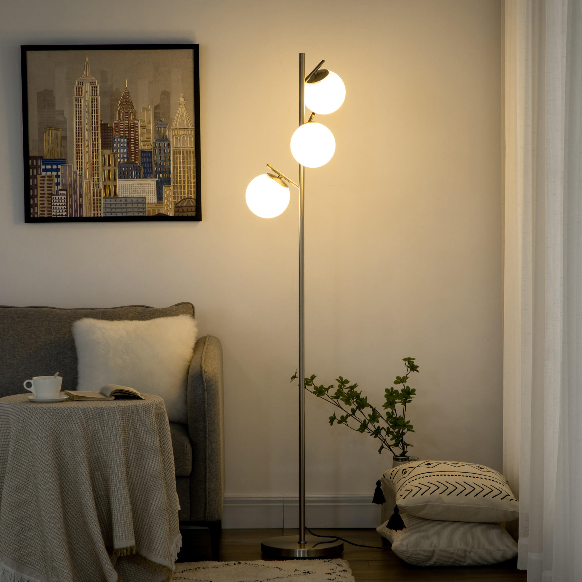 STEHLEUCHTE, Stehlampe, 40 W Standlampe mit E27 Fassung, Metall, ohne Glühbirne - Silberfarben, Metall (27/27/169cm) - HOMCOM