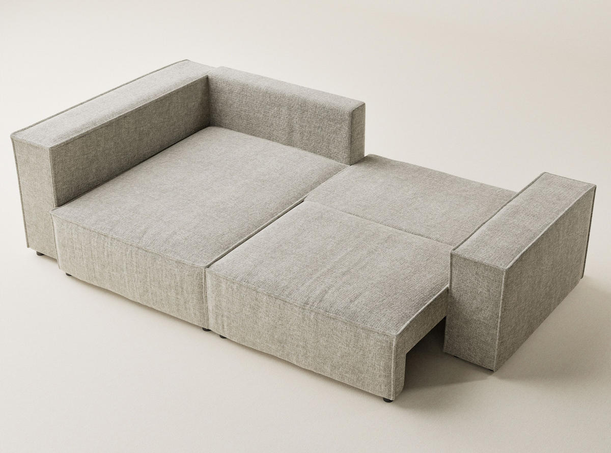 ECKSOFA MIT SCHLAFFUNKTION Tonga Hellbeige Chenille-Stoff - Beige/Schwarz, Holz/Holzwerkstoff (105/225cm) - Maison de Reve