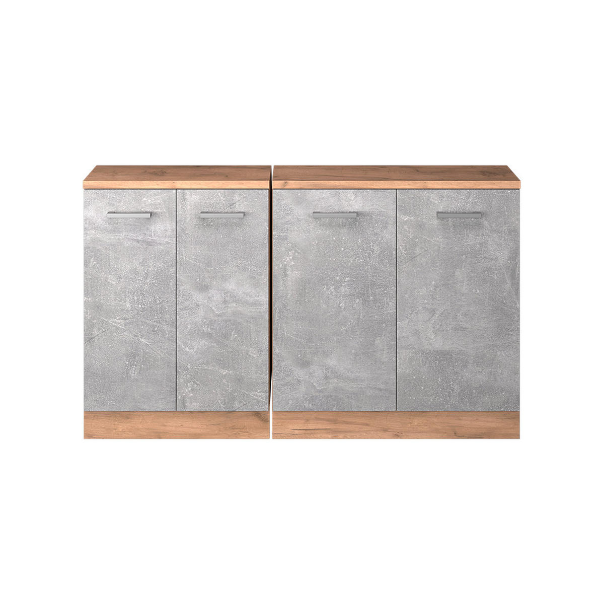 KUHINJSKI ORMAR ZA KOSINE KROVA R-Line Beton 140 cm Set od 2 korpusa ormara, dubina 60 cm - hrast medunac/siva, drvni materijal (140/83.8/60cm) - Vicco