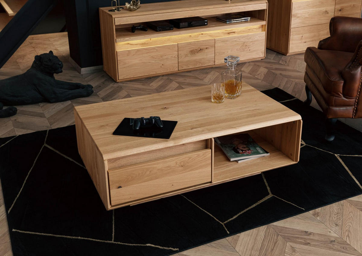 COUCHTISCH Wildeiche 110x70x40 natur geölt CARDIFF #160 - Braun, Holz (110/70/40cm) - Massivmoebel24