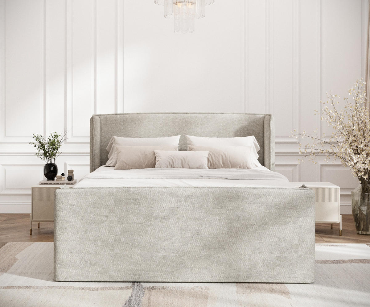 BOXSPRINGBETT Freeland Beige Grau 160/200 cm mit Matratze und Topper - Beige/Schwarz, Holz/Holzwerkstoff (160/200cm) - Maison de Reve