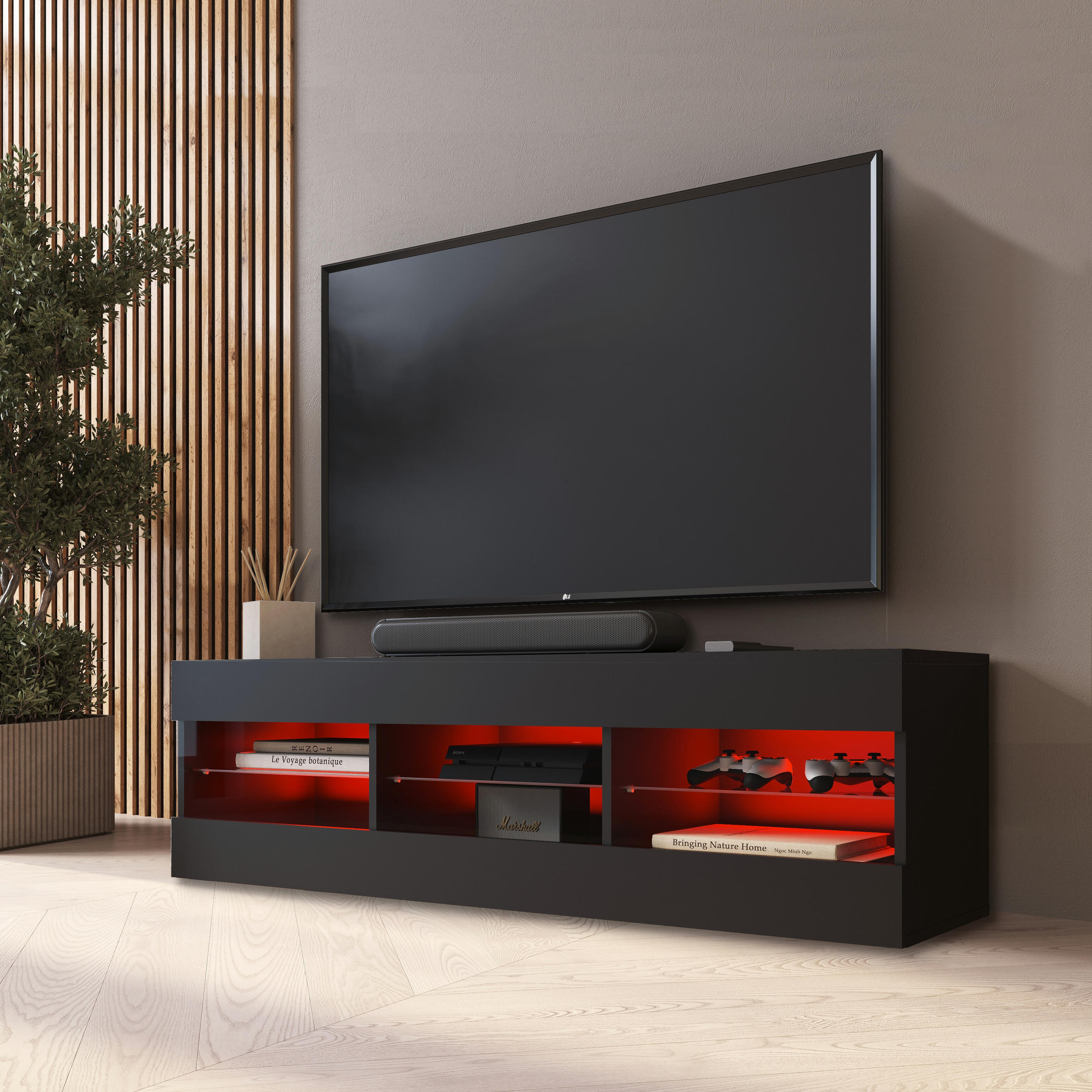 LOWBOARD TIVOLI RTV 140, Schwarz, LED Mehrfarbige - Schwarz, Glas/Holzwerkstoff (140/40.5/35.5cm) - Komodee