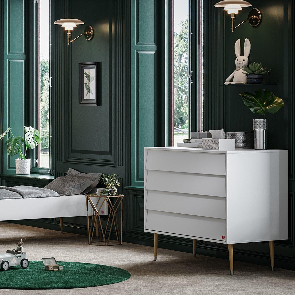 KOMMODE mit 4 Schubladen L100 x H90cm - Bosque - Weiß, Holzwerkstoff (55/90/100cm) - Calicosy