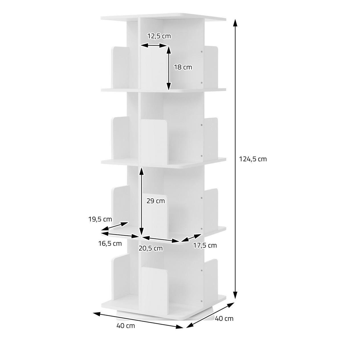 BÜCHERREGAL Kinder mit 4 Ebenen Weiß 40x124,5x40 cm Drehbar 360 Grad - Weiß, Holzwerkstoff (40/124.5/40cm) - ML-DESIGN