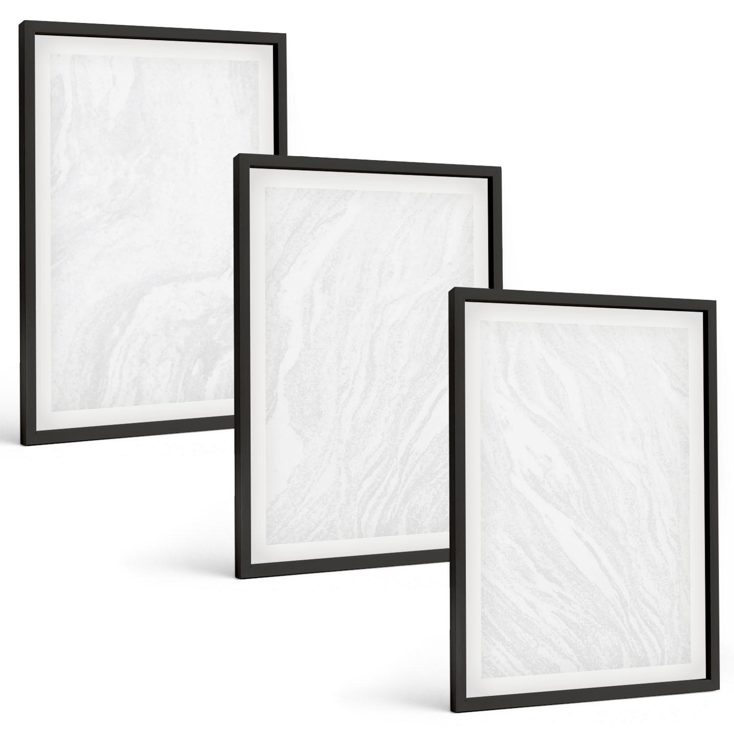 BILDER SET 3er Set - 40x60 cm Schwarzer Rahmen - Elegante Marmorstruktur - Schwarz, Kunststoff (40/60cm) - TULUP