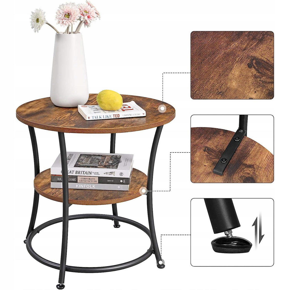 BEISTELLTISCH Rustikales Braun 55x55 cm LET56BX Schnell Zusammenklappbar - Schwarz, Metall (55/55/55cm)