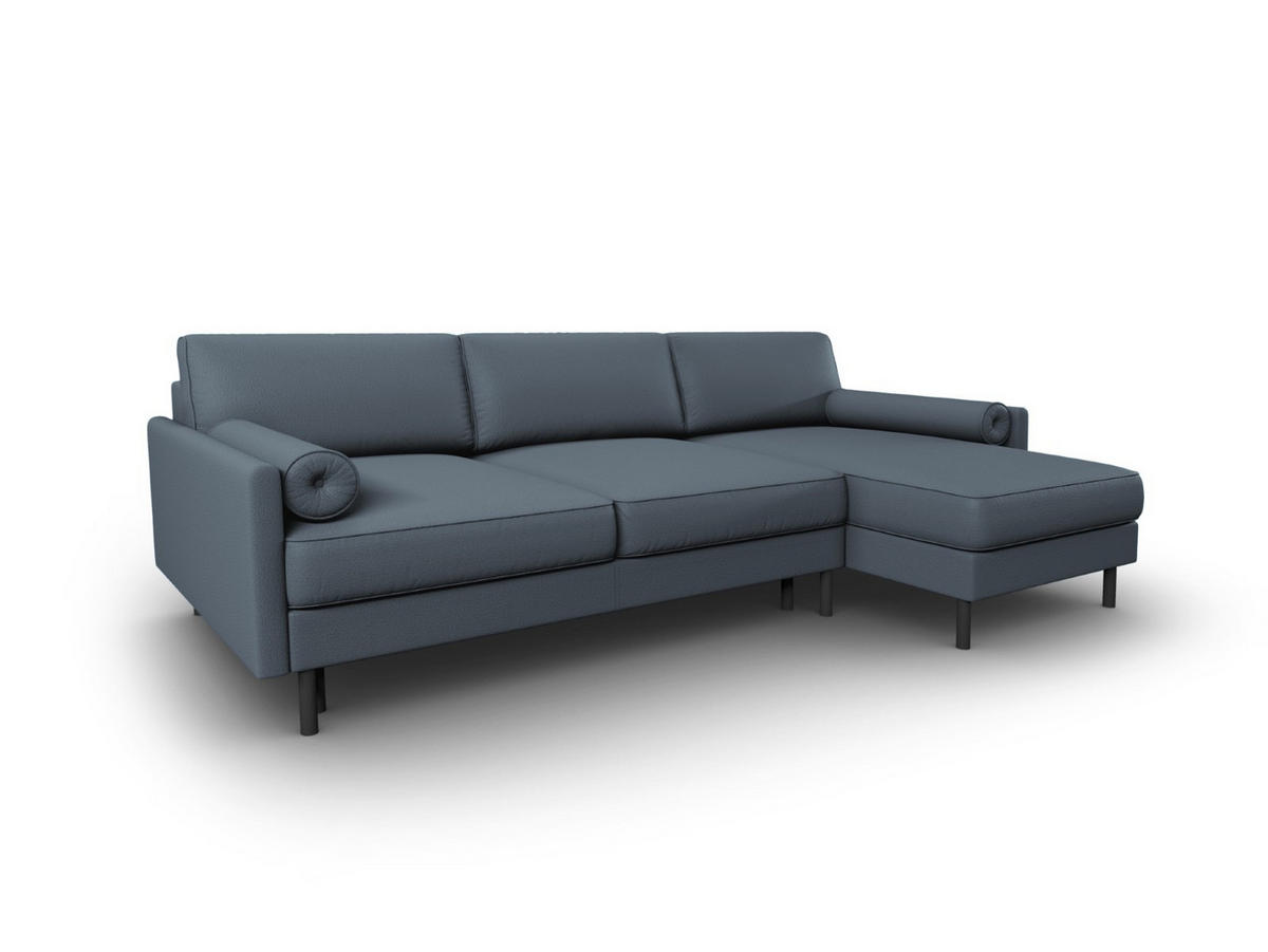 AUSKLAPPBARES-ECKSOFA rechts mit Container Scott aus strukturiertem Stoff blau 5 Sitzplätze - Blau, Textil (142/212cm) - Micadoni