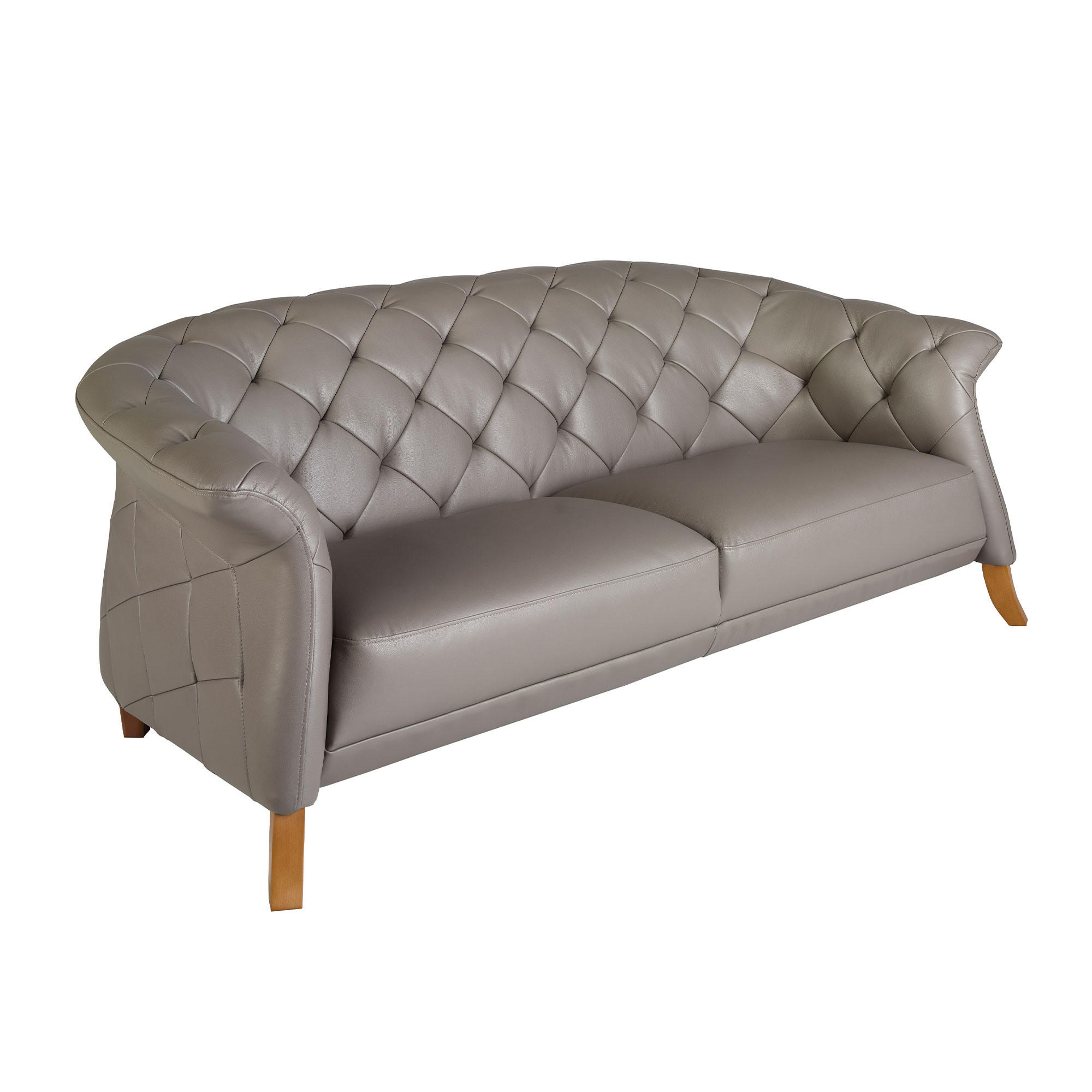 CHESTERFIELD-SOFA Klassisch Grau Honig 207/104/82 cm - Grau/Honig, Leder (207/82/104cm) - ANGEL CERDA