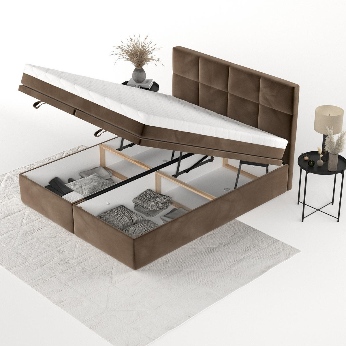 BOXBETT Tessa 180/200 cm Braun im Kronos Stoff - Schwarz/Braun, Holz/Holzwerkstoff (180/200cm) - AltaBeds