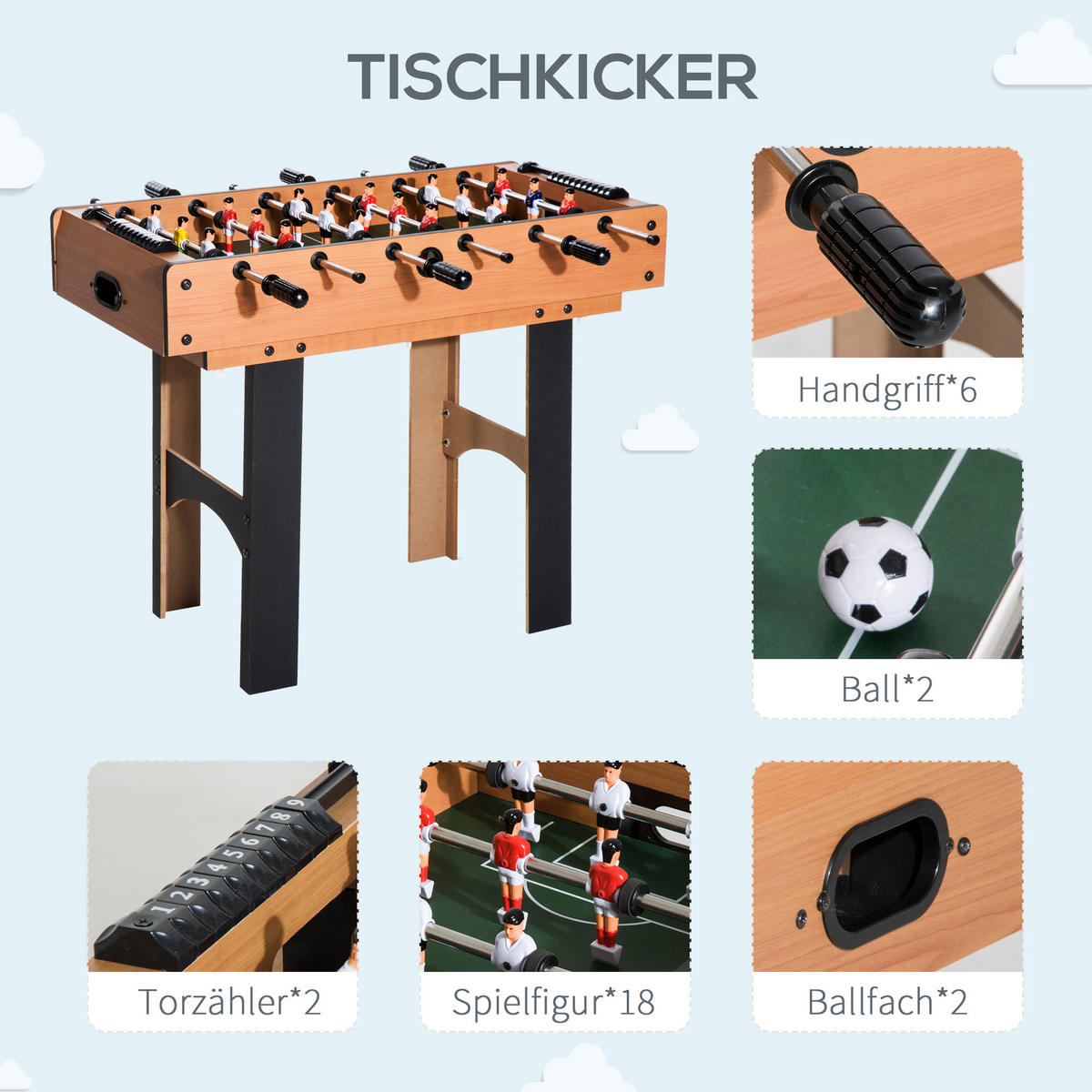 MULTIGAME Spieletisch - Schwarz/Naturfarben, Holzwerkstoff (43/87cm) - HOMCOM