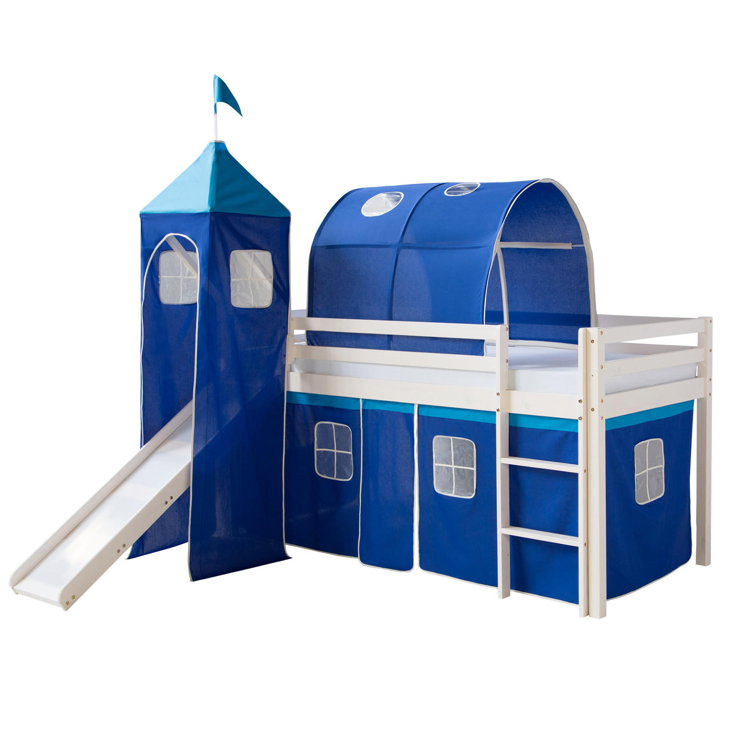 HOCHBETT mit Rutsche 90/200 cm Blau - Blau/Weiß, Holz - Homestyle4u
