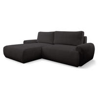 ECKSOFA Moon in L-Form mit Schlaffunktion und Bettkasten, Farbe: Schwarz, Bouclé-Stoff, Ottomane Links - Schwarz, Textil (136/260cm) - VENASI MÖBEL