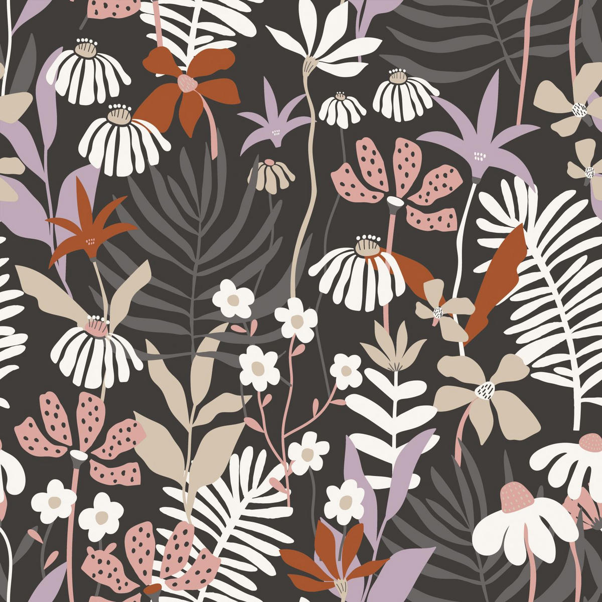 TAPETE tropische Blätter und Blüten 50 x 900 cm - Grau, Papier (50/900cm) - ESTAhome