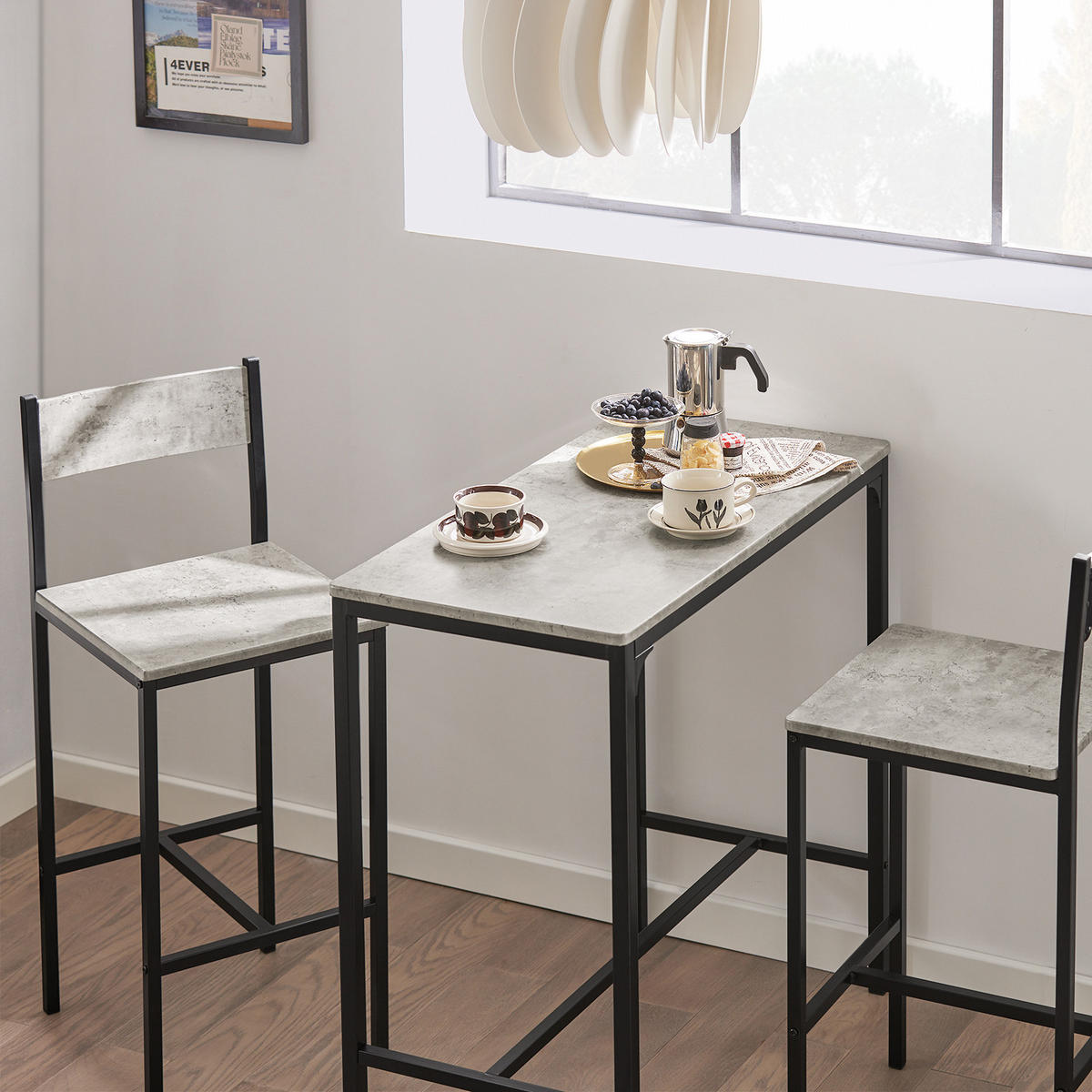 BARTISCH + 2 x BARSTÜHLE - Grau, Holzwerkstoff (89/87/45cm) - SoBuy