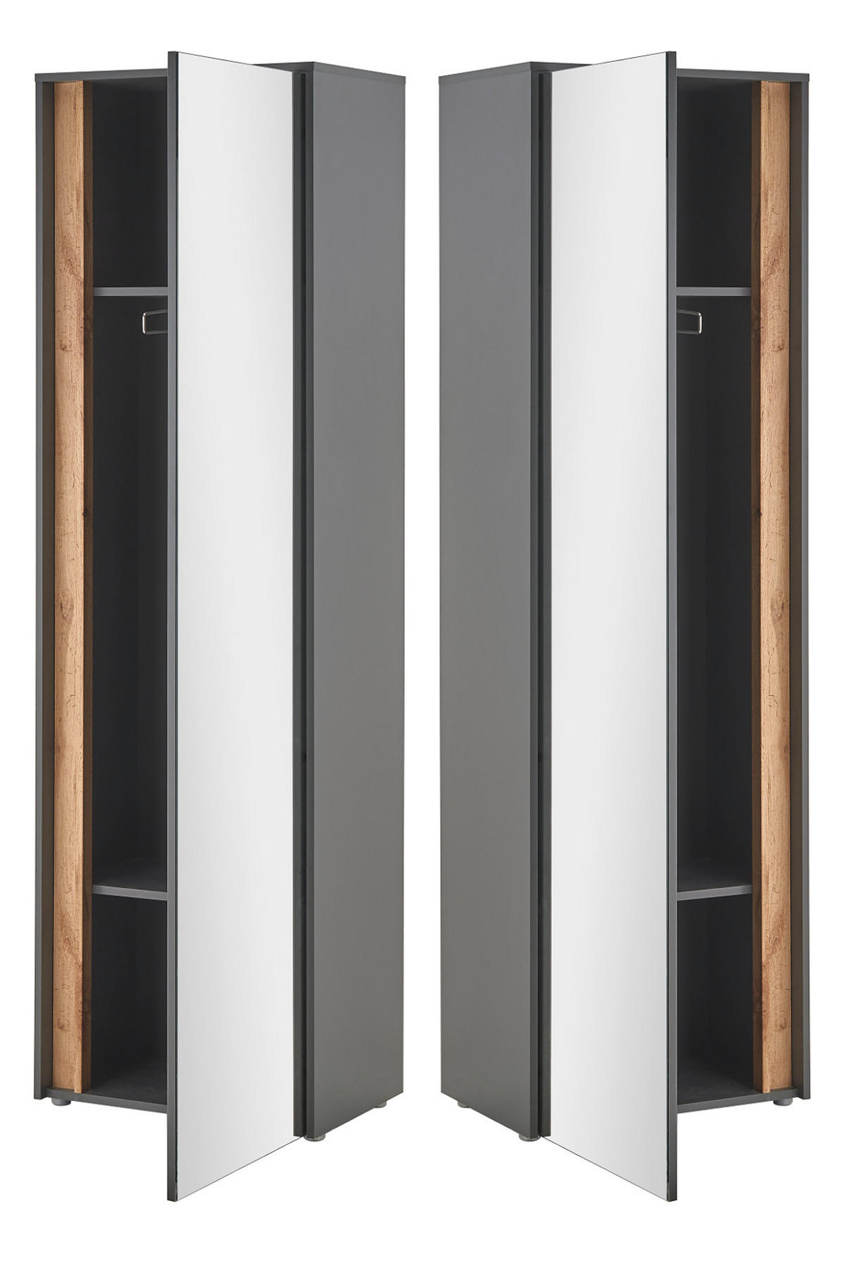 GARDEROBENSCHRANK grau matt, Eiche Wotan 60 cm, Flurschrank mit Spiegel - Silberfarben/Eiche Wotan, Glas/Holzwerkstoff (60/200/40cm) - Furn.Design